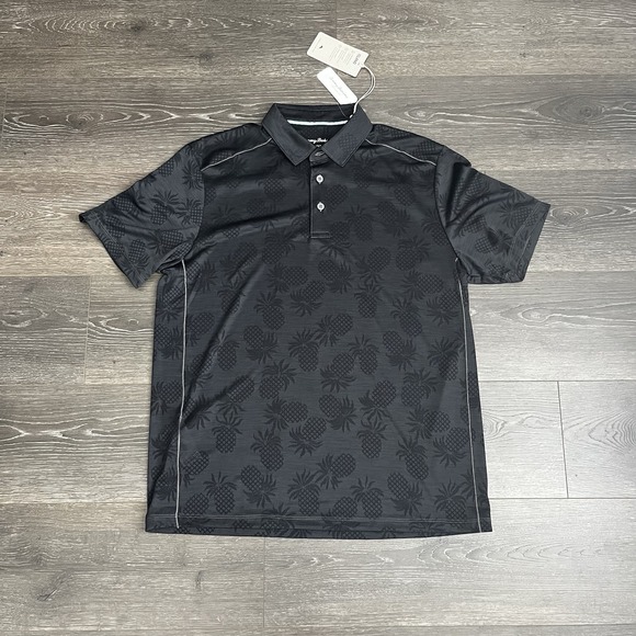 TOMMY BAHAMA ISLANDZONE PINEAPPLE PALM COAST POLO BLACK MENS Medium NEW $110 - Picture 1 of 9